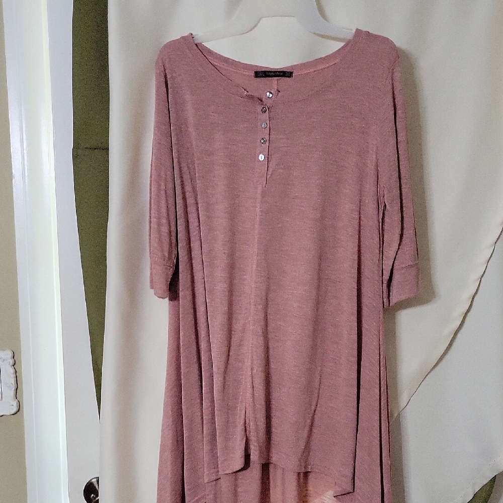Purple Asymmetrical Buttoned Tunic with 3/4 Sleeves